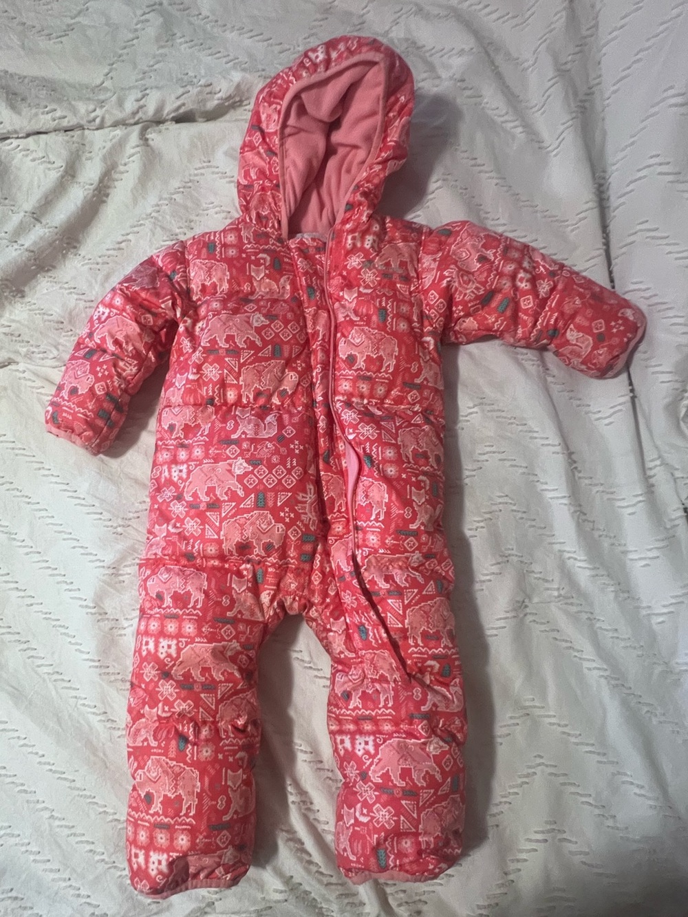Columbia Pink Patterned Hooded Baby One-Piece Snowsuit